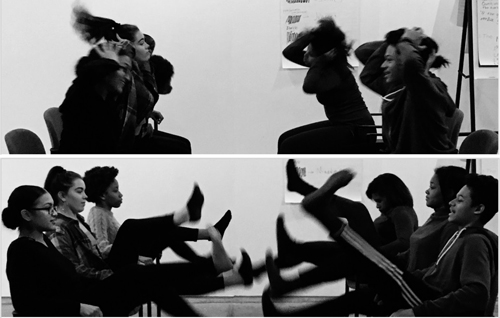 Students in Mary Teuscher's Artist Workshop, The Imagined City, dancing.