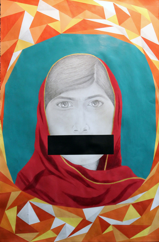 Can’t Stop (acrylic paint and pencil on paper), a piece by West End House Boys and Girls Club youth artist Aleynna Quinones.