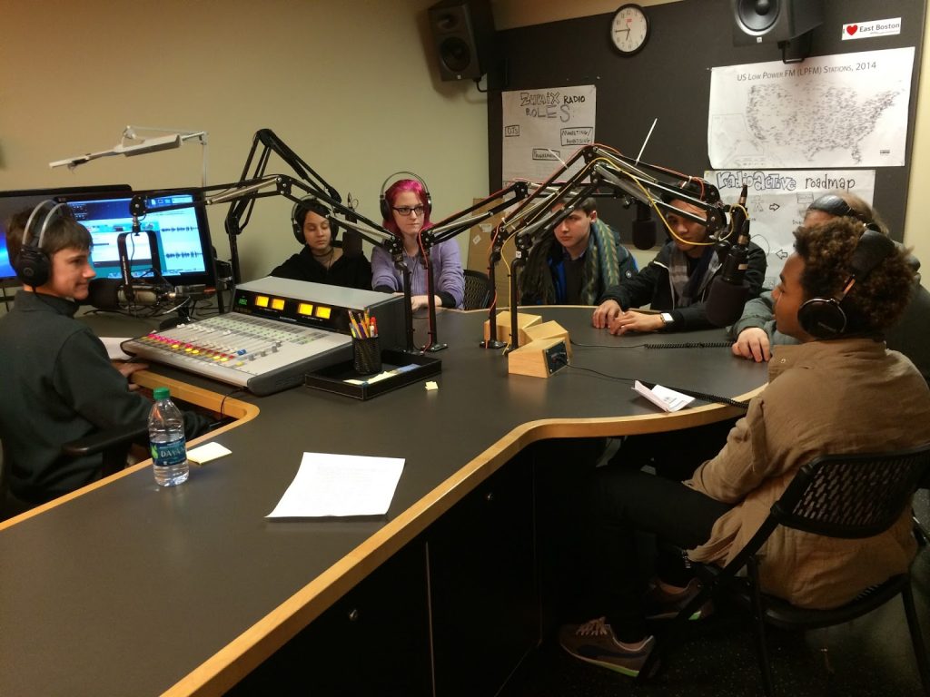 Teens hosting radio program at Zumix in East Boston.
